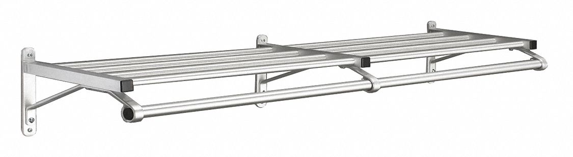 Wall-Mount Garment Rod: Rod Design (No ) Hooks, 7 in Overall Ht, 60 in Overall Wd, Aluminum