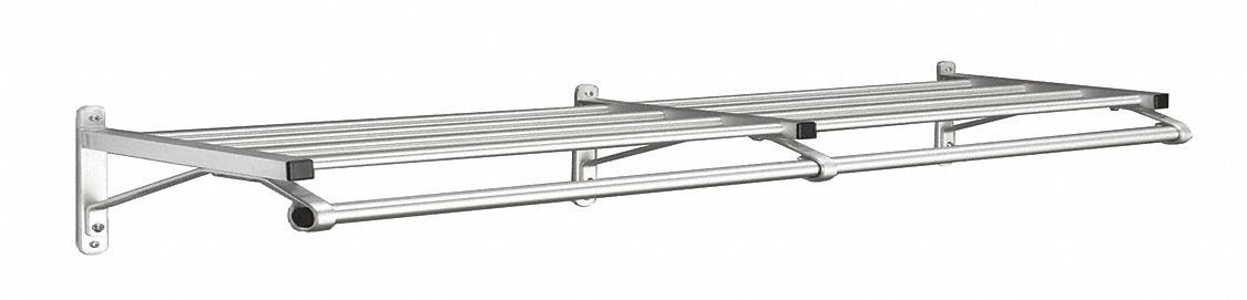 Wall-Mount Garment Rod: Rod Design (No ) Hooks, 7 in Overall Ht, 72 in Overall Wd, Aluminum