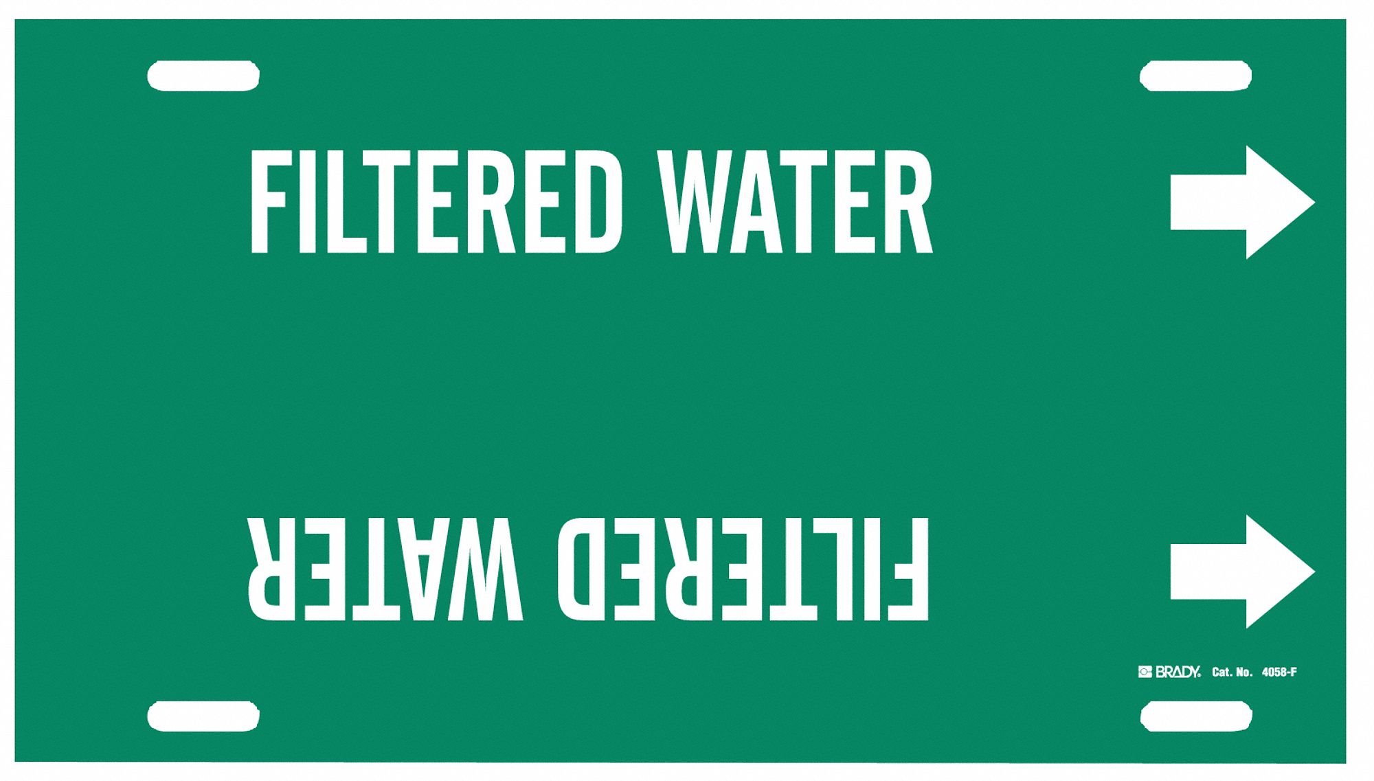 Pipe Marker: Filtered Water, Green, White, Fits 6 to 7 7/8 in Pipe O.D., 1 Pipe Markers, With Arrows