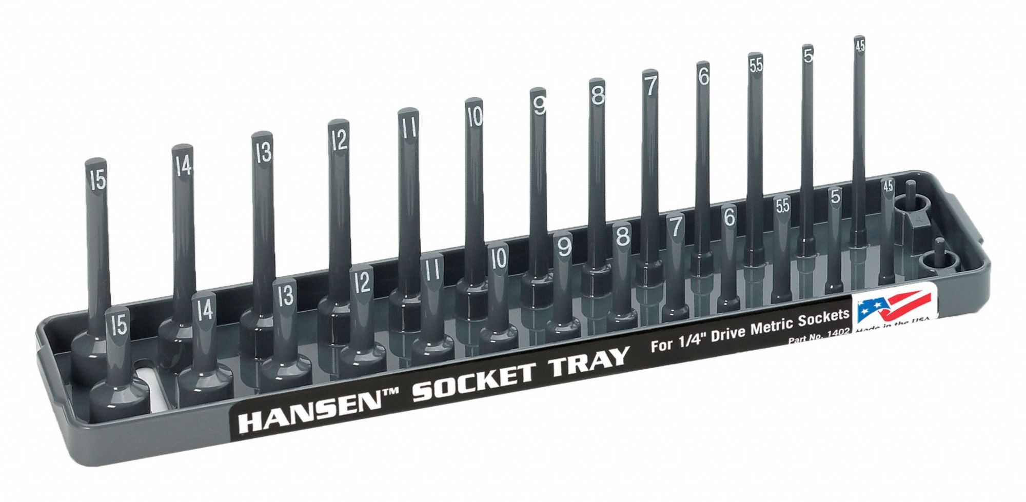 Socket Tray: Gray, 2 3/16 in Overall Wd, 2 1/2 in Overall Ht, 1/4 in For Socket Size/Type