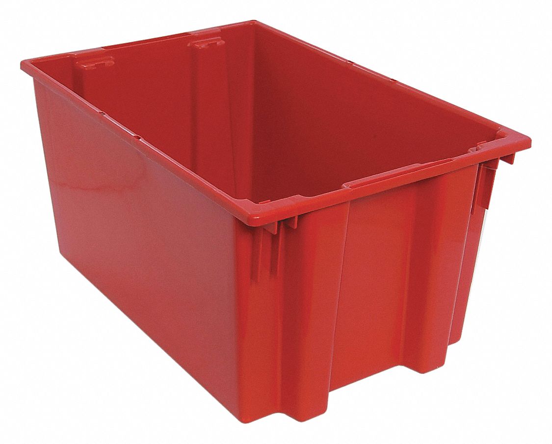 STACK AND NEST CONTAINER, 27.7 GALON, 29½ IN X 19½ IN X 15 IN, RED