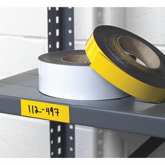 GRAINGER APPROVED Magnetic Shelf Label, Yellow, 50 ftL x 1 inW, 1 EA ...