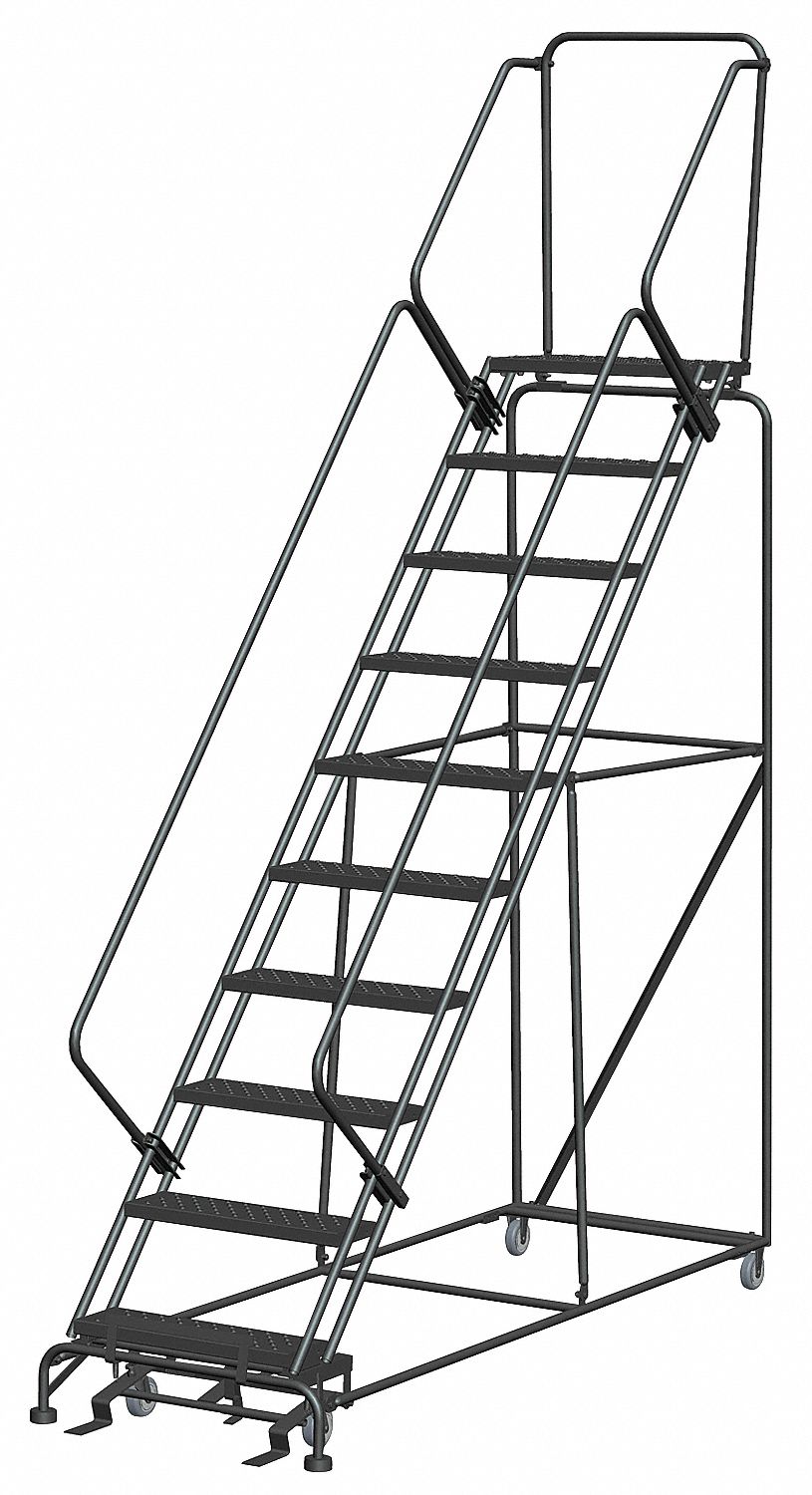 Rolling Ladder: 8.3 ft Platform Ht, Unassembled, Steel, Manual Lock, Perforated