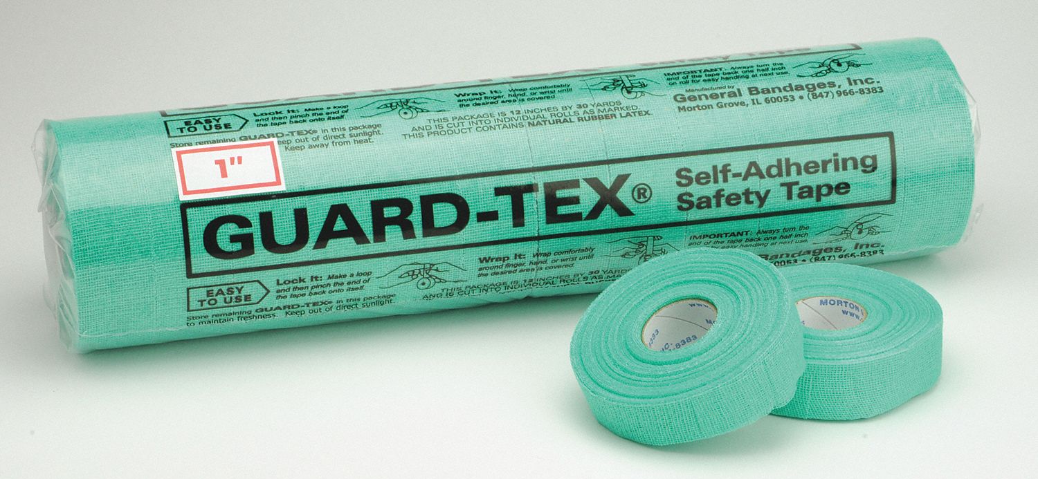 First Aid Tape: Green, Cotton Gauze, 1 in Wd, 30 yd Lg, 12 PK