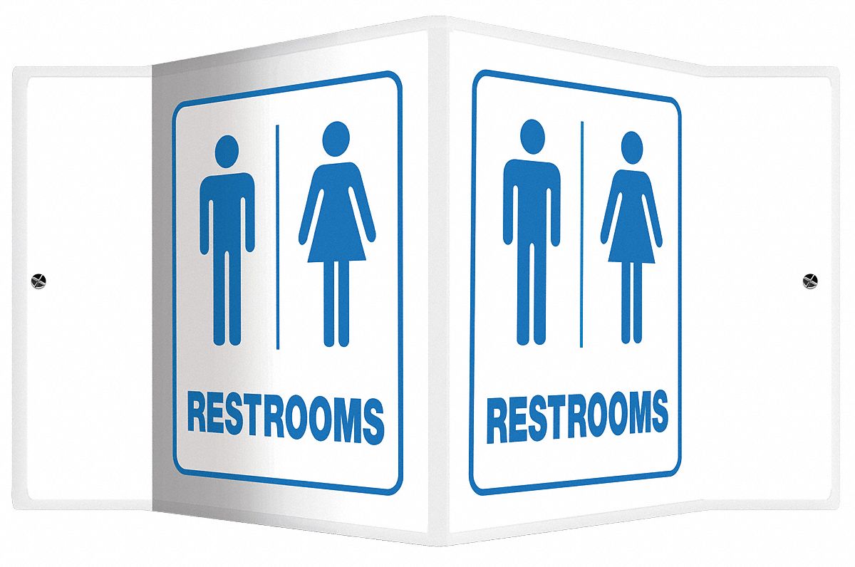 Restroom Sign,6 x 8-1/2In,BL/WHT,PS,ENG