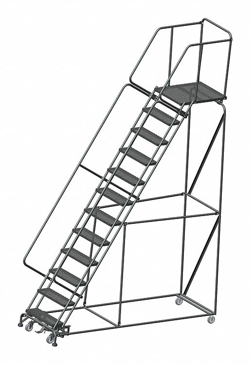 Rolling Ladder: 10 ft Platform Ht, Unassembled, Steel, Wt-Actuated Auto-Lock