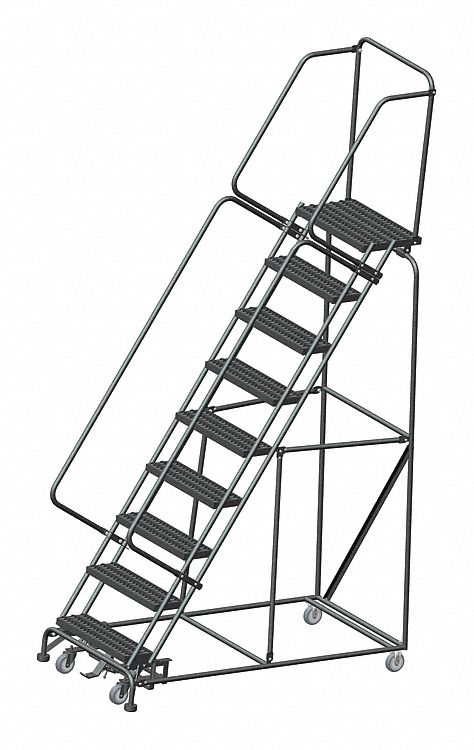 Rolling Ladder: 7.5 ft Platform Ht, Unassembled, Steel, Wt-Actuated Auto-Lock, Serrated
