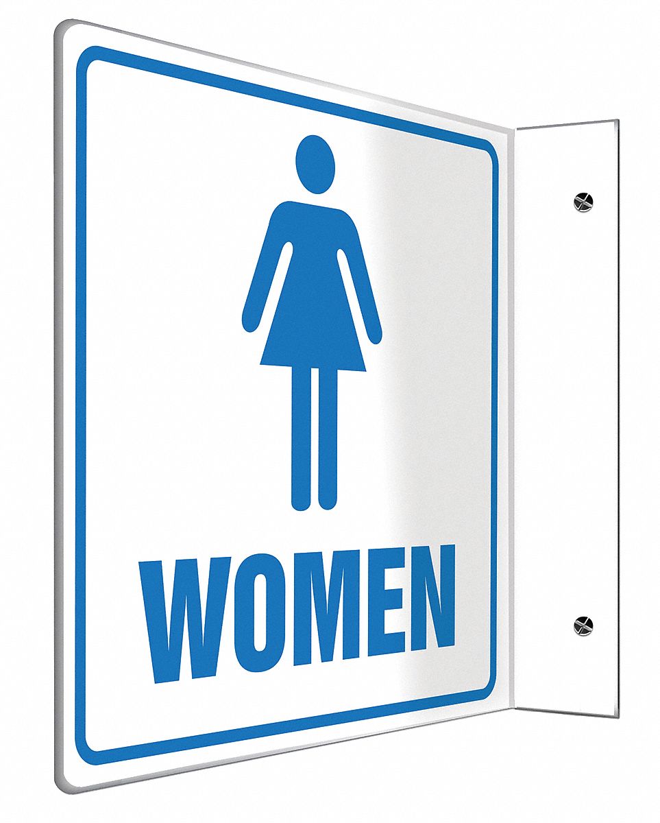 Restroom Sign,8 x 8In,BL/WHT,PLSTC,Women