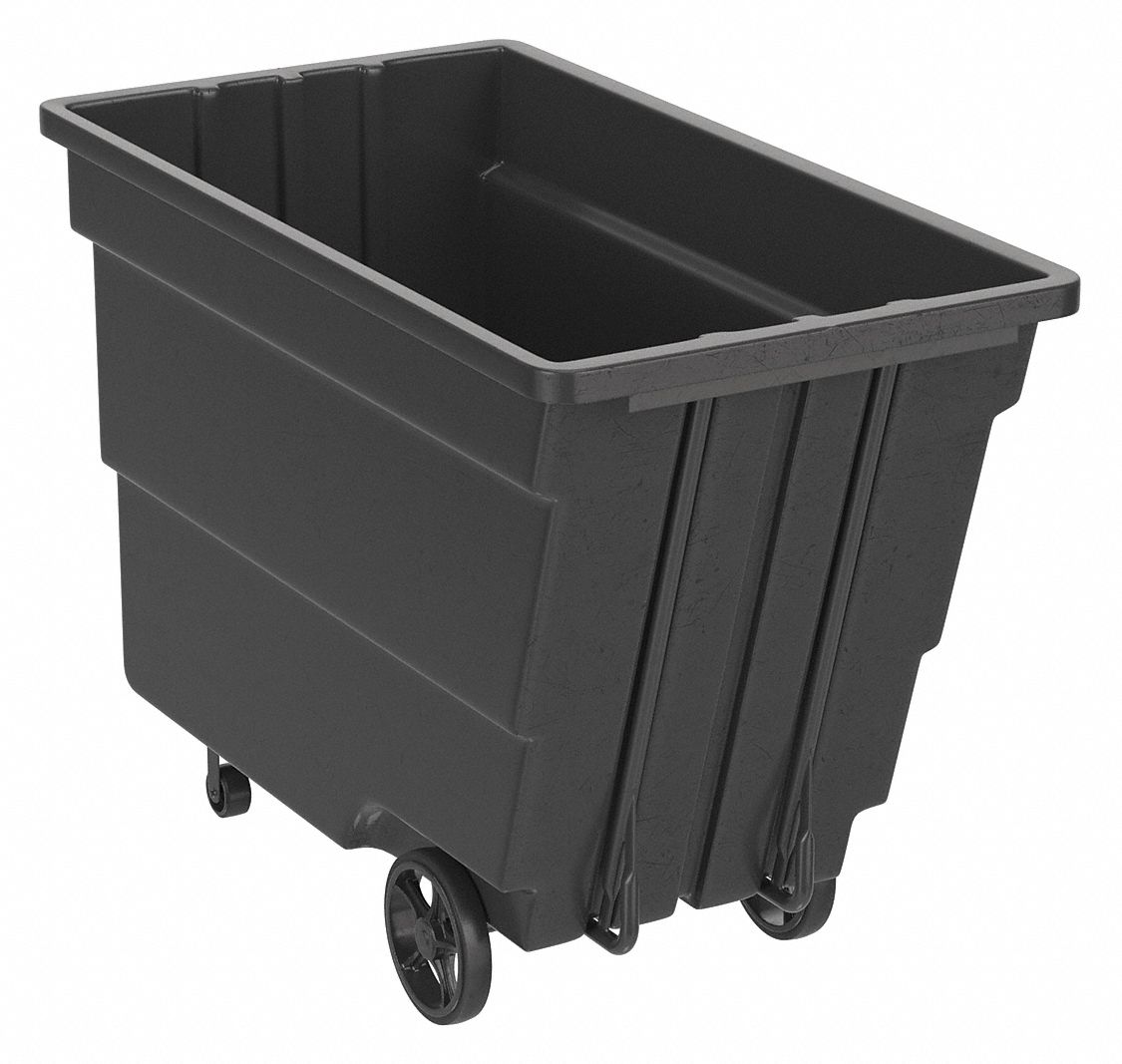 General Purpose Plastic Tilt Truck: 50 cu ft Cubic Foot Capacity, Black, Raised