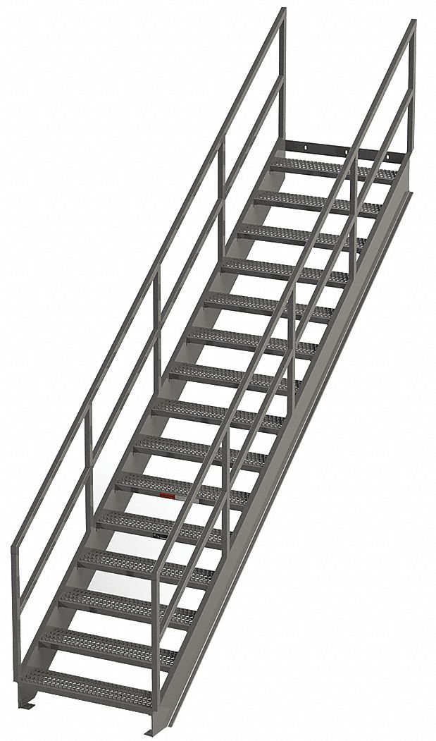 Portable Stairs: 12.8 ft Overall Ht, Steel, 500 lb Load Capacity - Max, Serrated