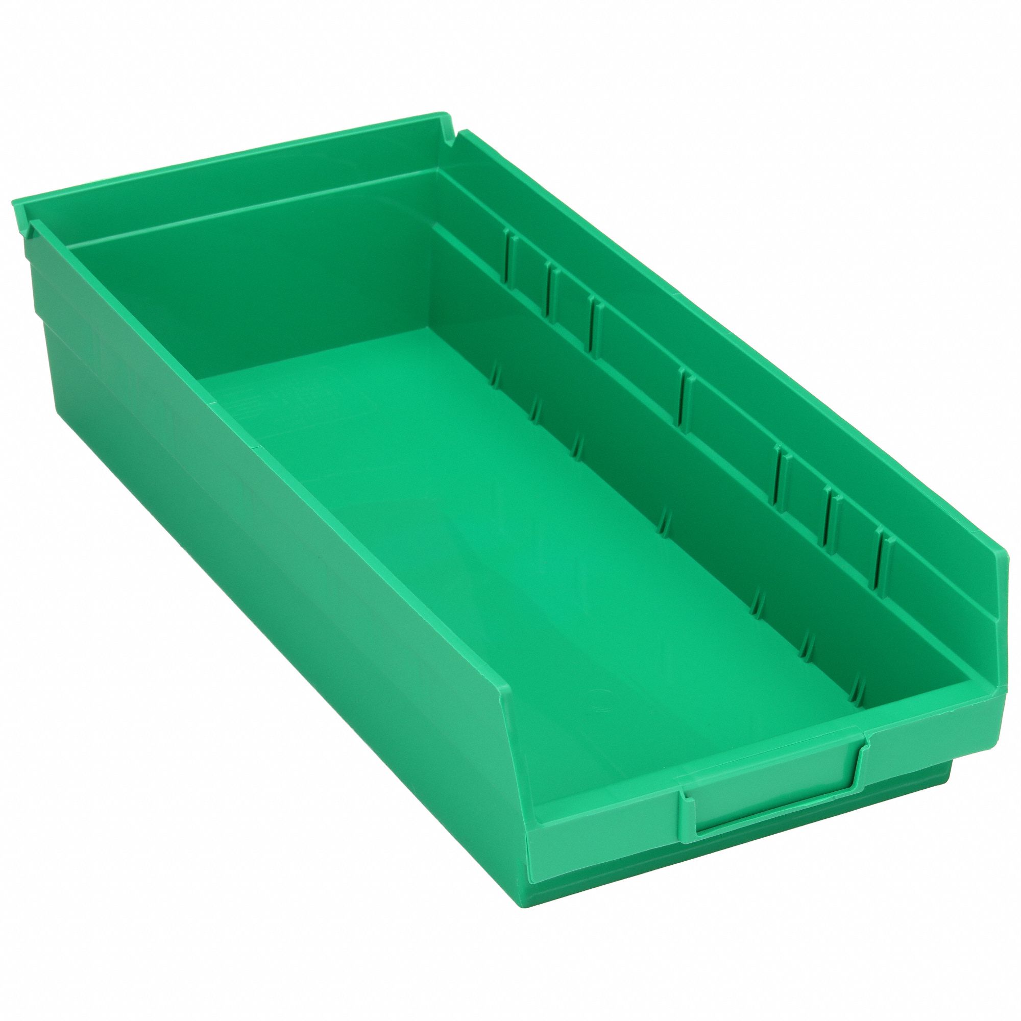 Shelf Bin: 17 7/8 in Overall Lg, 8 3/8 in x 4 in, Green, Nesting Capable