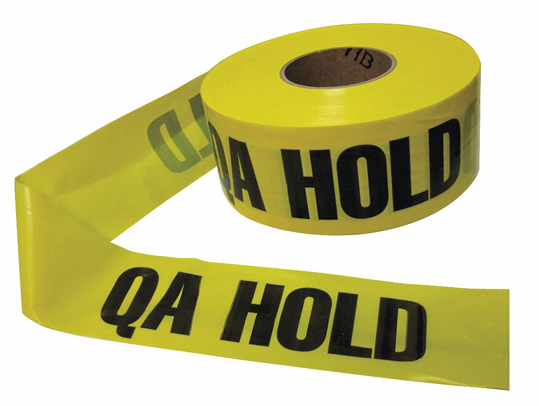 GRAINGER APPROVED Barricade Tape, Yellow, 3 in x 1,000 ft, QA Hold