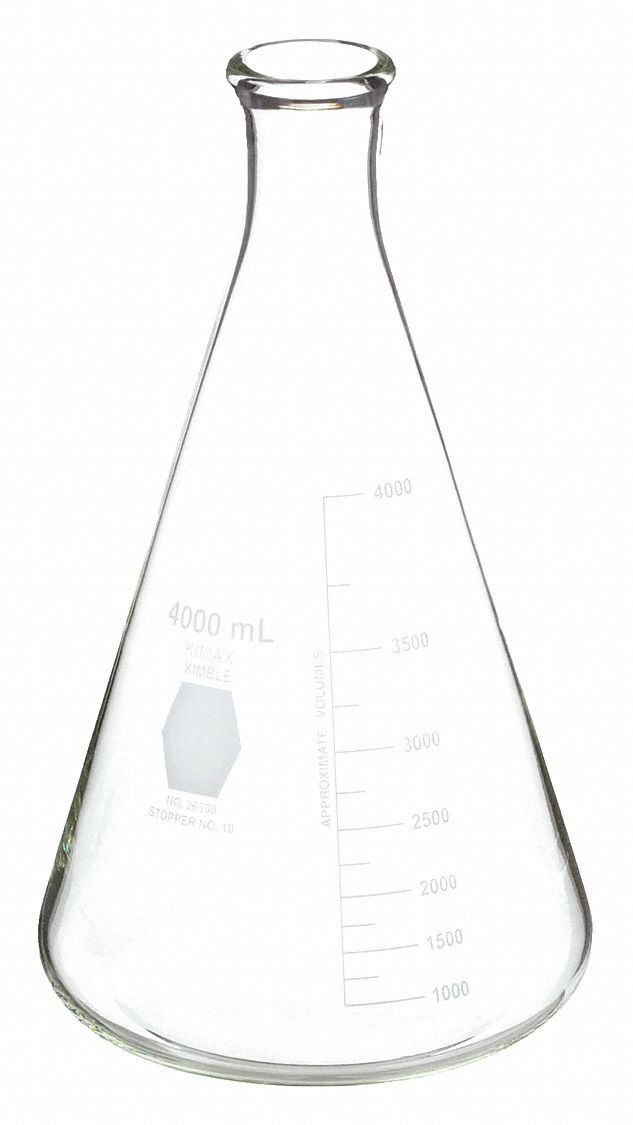 4,000 mL Labware Capacity Metric, Borosilicate Glass, Erlenmeyer