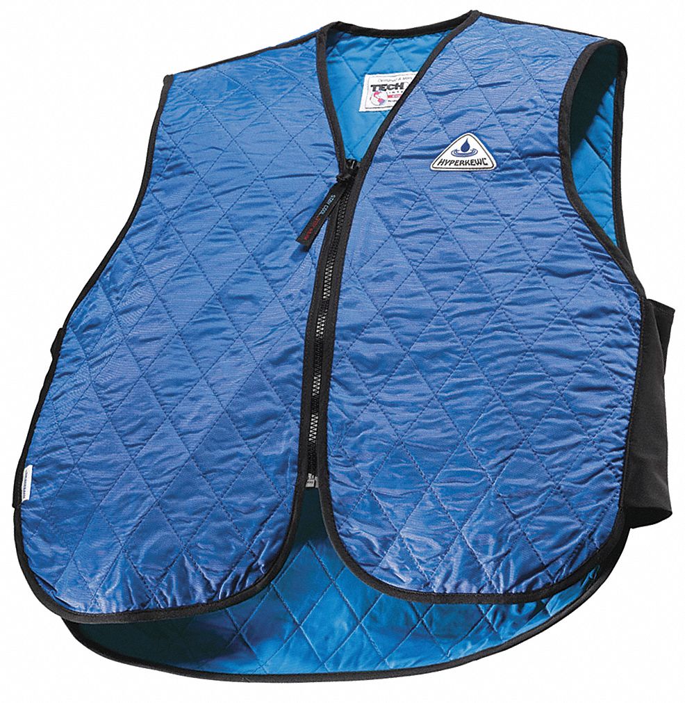 Cooling Vest: Evaporative - Soak, M, Blue, Nylon, 5 to 10 hr, Zipper, 10 hours, Soak