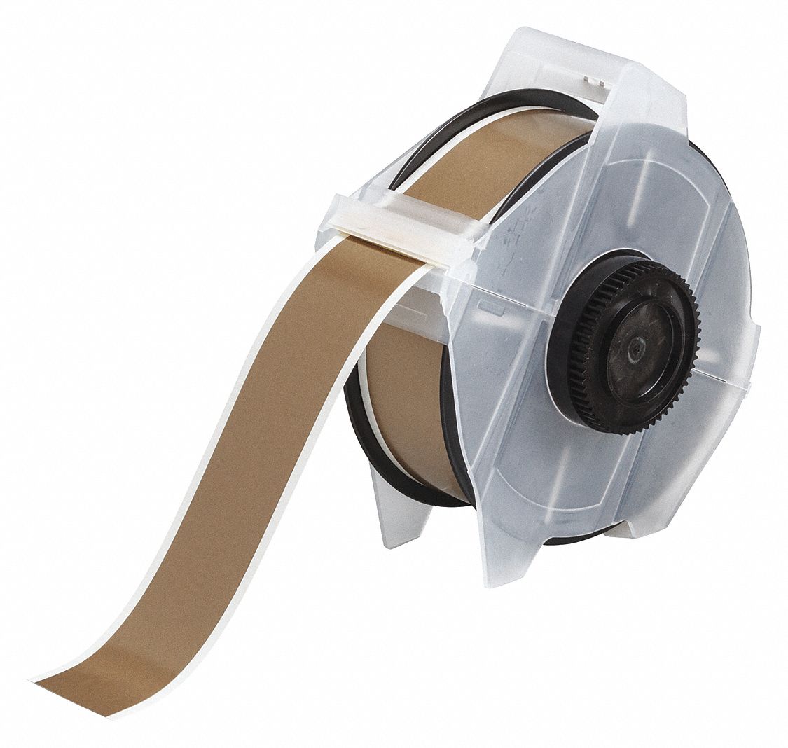 Continuous Label Stock: 1 1/8 in x 100 ft, Vinyl, Gold (Gloss), Outdoor