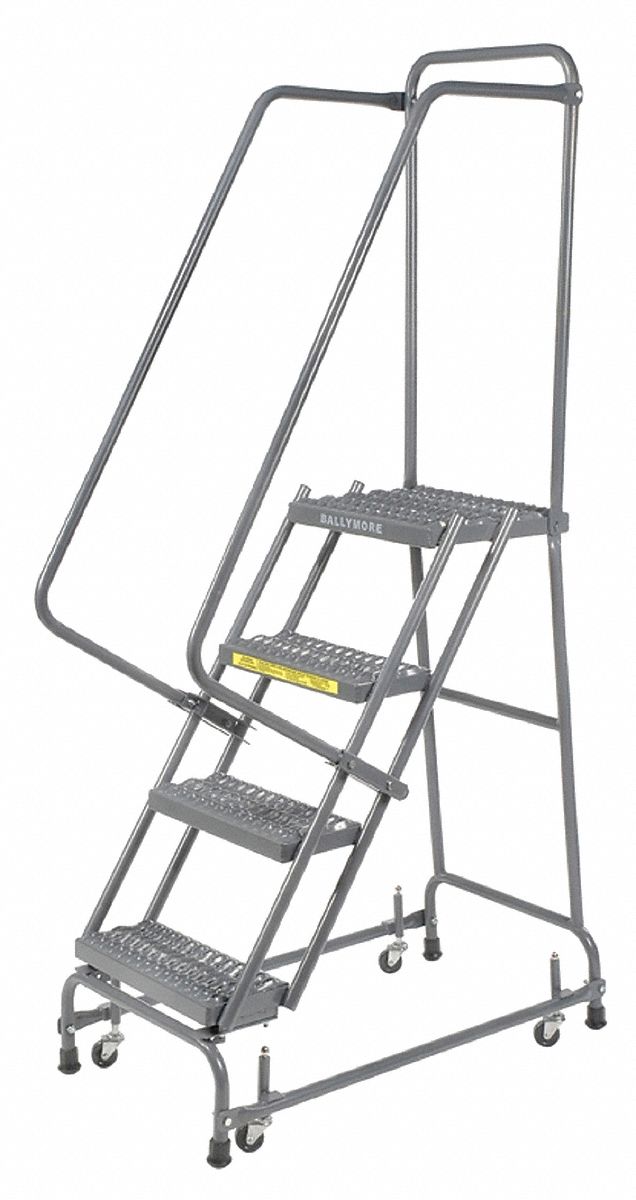 4-Step Rolling Ladder, Serrated Step Tread, 73 in Overall Height, 450 ...