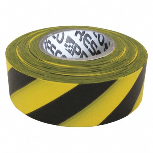 Flagging Tape, Yellow/Black, 1 3/16 in x 300 ft, Diagonal Stripes
