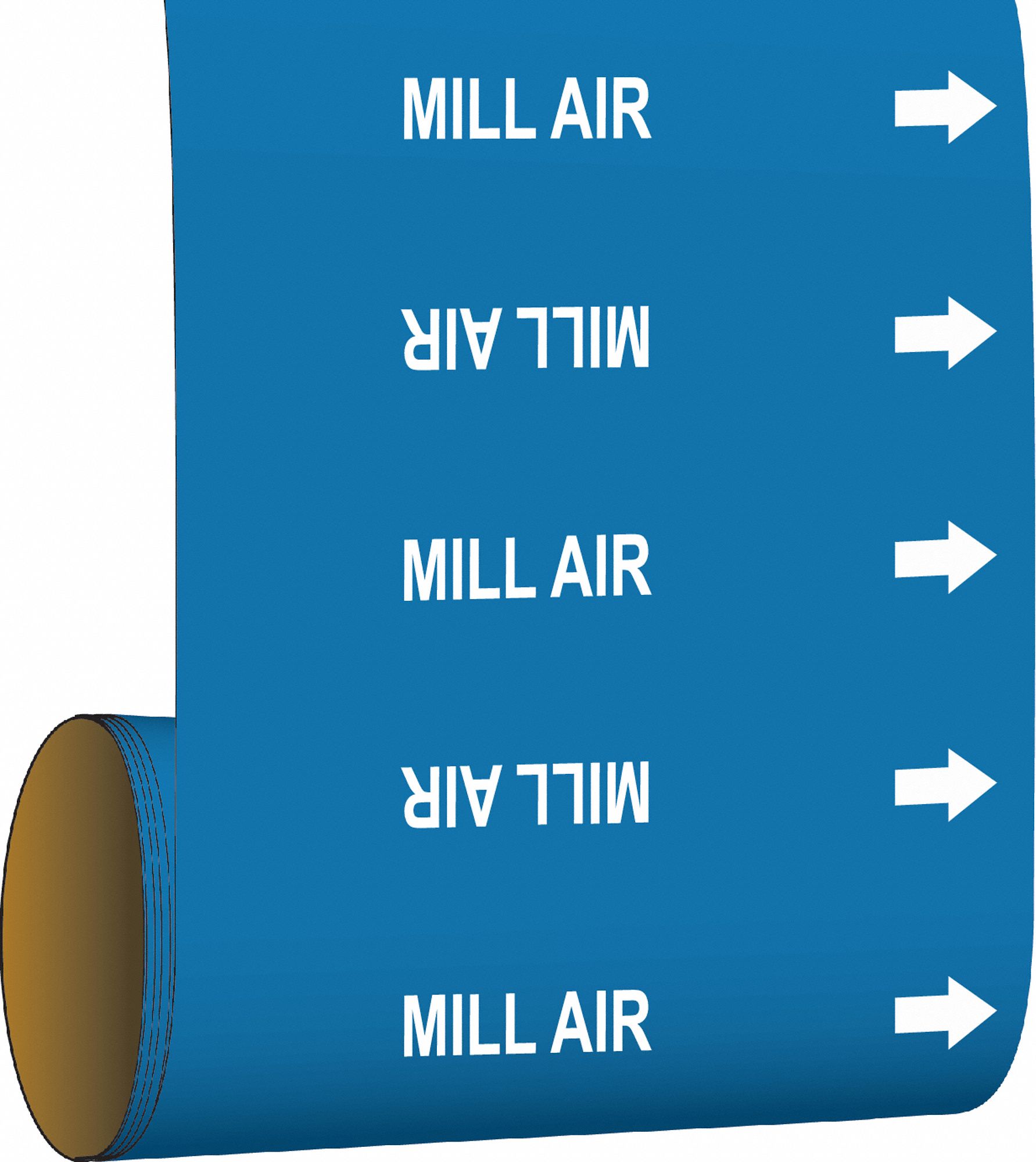 Pipe Marker: Mill Air, Blue, White, Fits 2 1/2 to 6 in Pipe O.D., 30 Pipe Markers, With Arrows