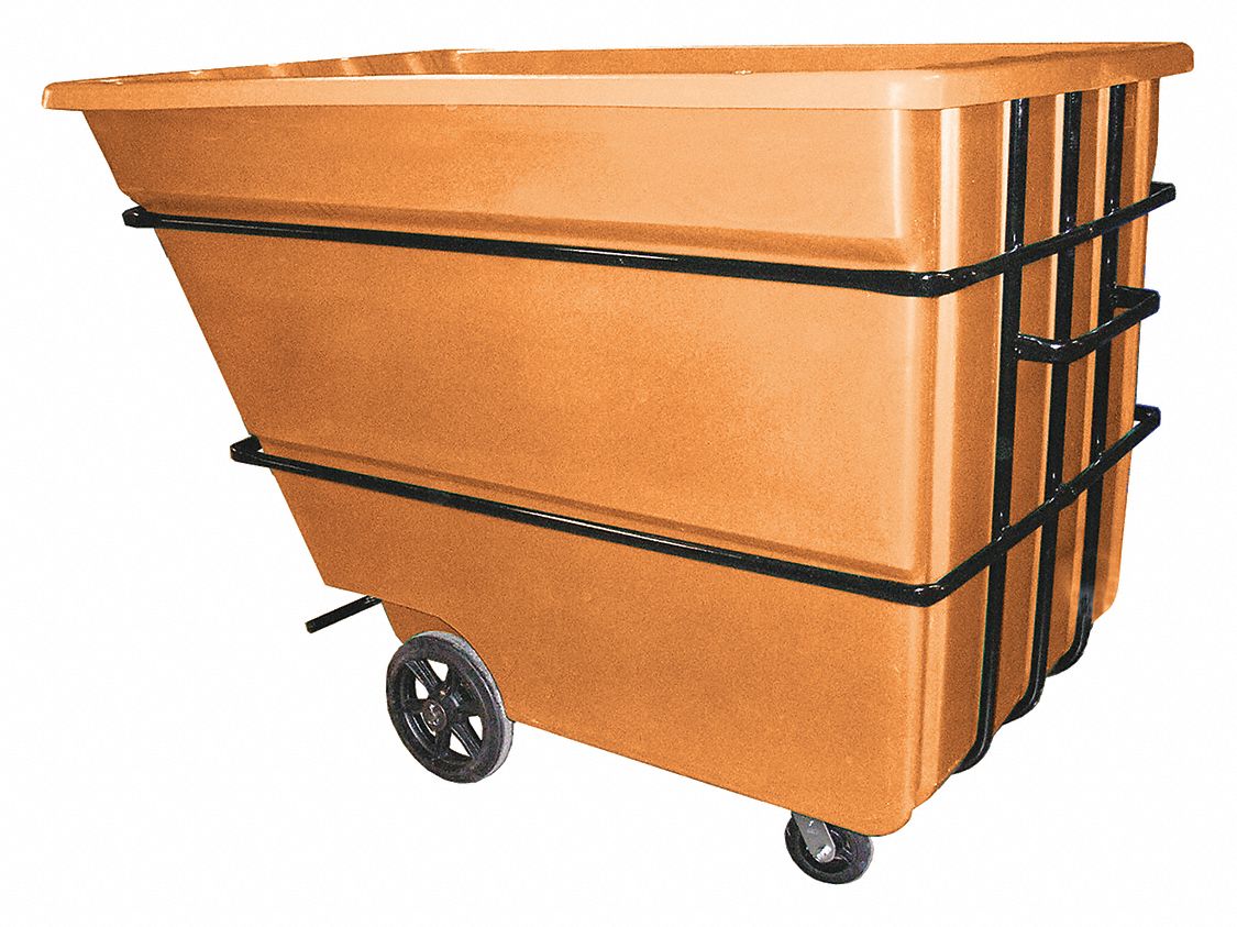 Plastic Tilt Truck: 59 cu ft Cubic Foot Capacity, 2, 500 lb Load Capacity, Orange