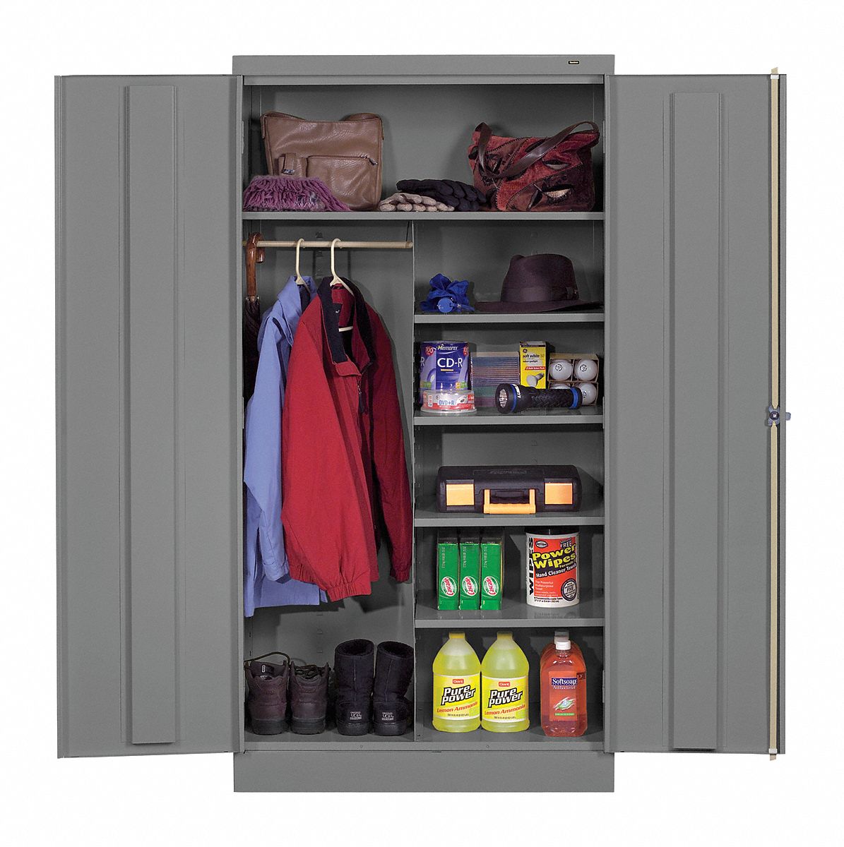 COMBINATION STORAGE CABINET, GREY, 24 IN D X 36 IN W X 78 IN H