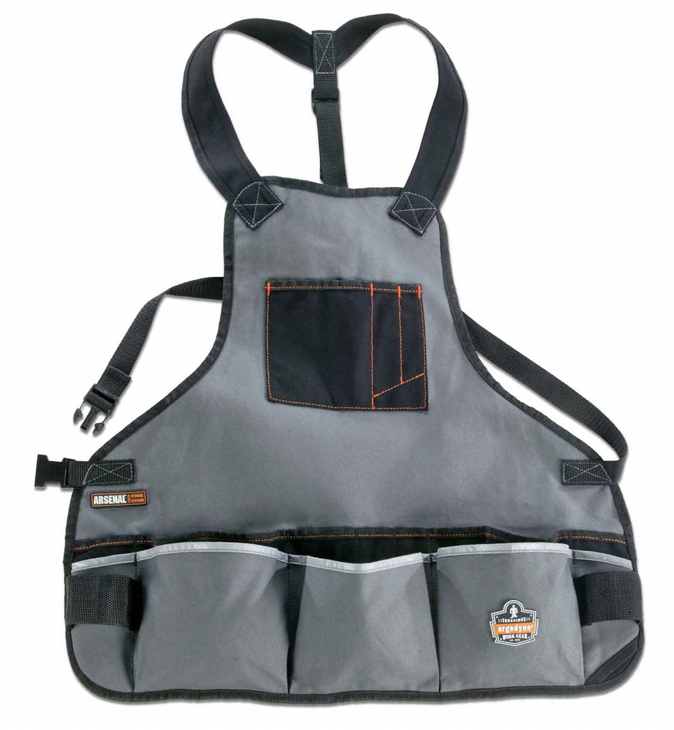 ERGODYNE Gray, Tool Apron, Cotton, 28 in to 52 in Waist Size, Number of Pockets 16 9PZN913690