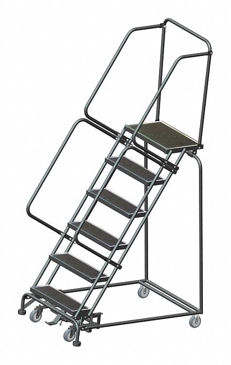 Rolling Ladder: 5 ft Platform Ht, Unassembled, Steel, Wt-Actuated Auto-Lock, Antislip