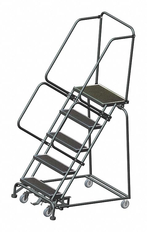 Rolling Ladder: 4.2 ft Platform Ht, Unassembled, Steel, Wt-Actuated Auto-Lock, Antislip