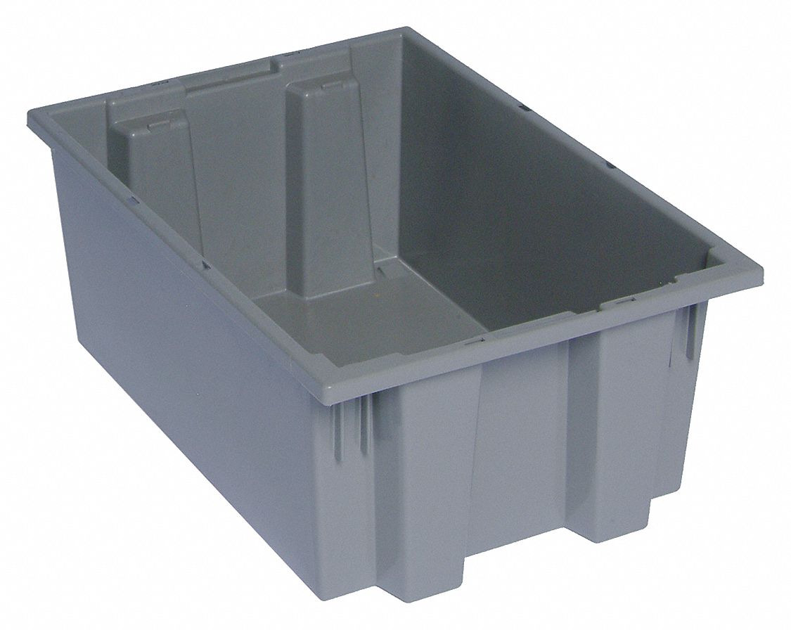 STACK AND NEST CONTAINER, 6 GALON, 19½ IN X 13½ IN X 8 IN, GREY