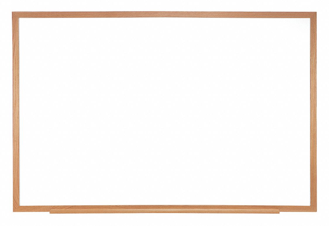 Dry Erase Board: Plastic, Framed Style, Wood Frame, 36 in Overall Ht, 60 in Overall Wd, White