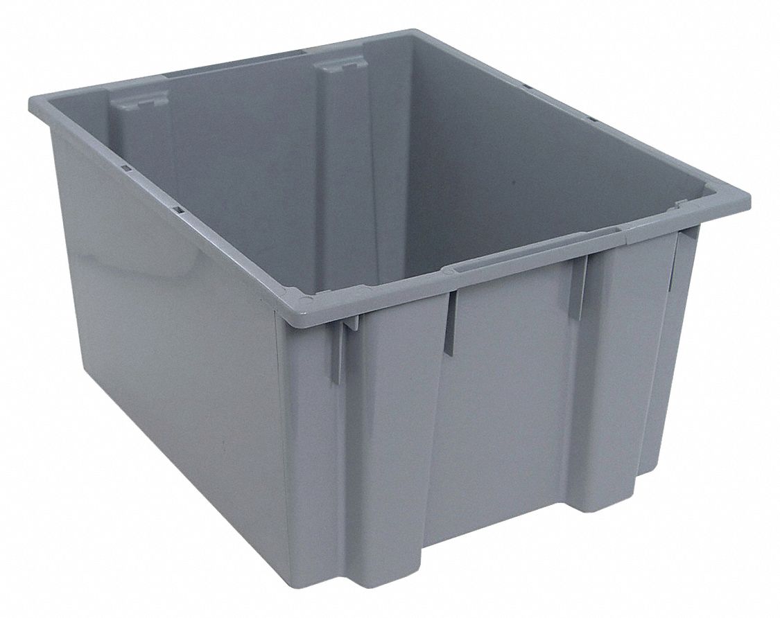 STACK AND NEST CONTAINER, 19.4 GALON, 23½ IN X 19½ IN X 13 IN, GREY