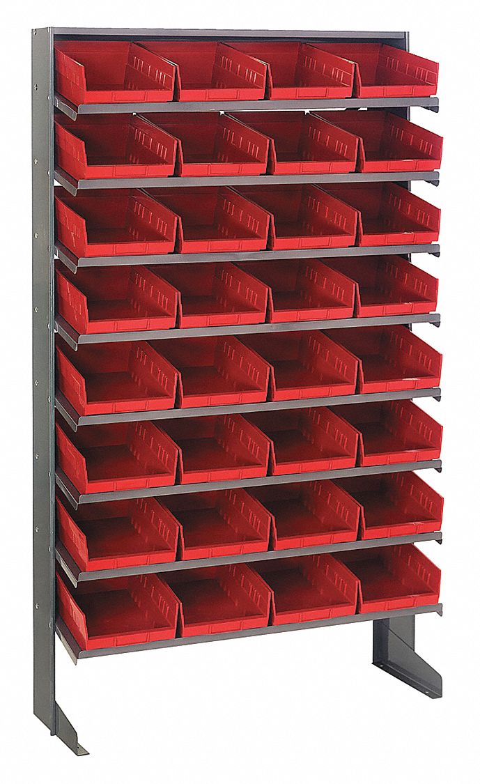 Pick Rack: 36 in x 12 in x 60 in, 1 Sided, 32 Bins, Open, Shelf Bin, Red