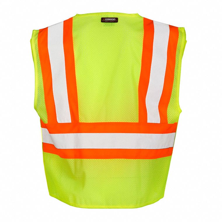 KISHIGO High-Visibility Vest: ANSI Class 2, U, 2XL, Lime, Mesh ...