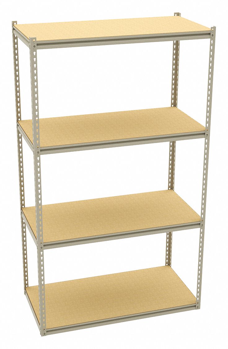 Boltless Shelving: Starter, Medium-Duty, 48 in x 24 in, 84 in Overall Ht, 4 Shelves, Open