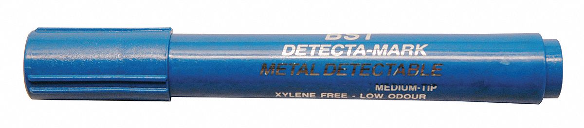 Dry Erase Marker: Capped, Bullet, Blue, Std, FDA, (10) Markers, Metal Detectable, 10 PK