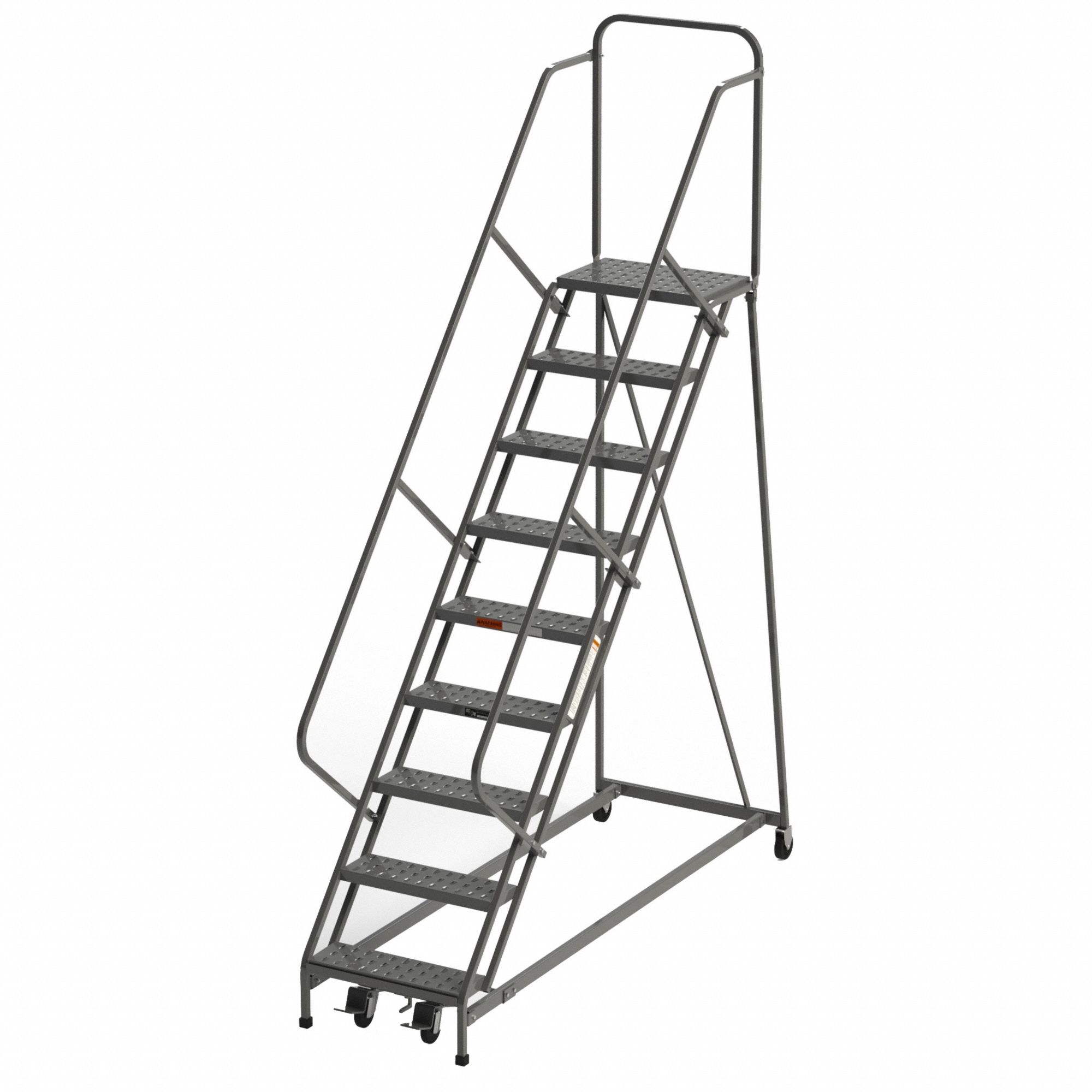 Rolling Ladder: 7.5 ft Platform Ht, Unassembled, Steel, Manual Lock, Perforated, 33 in x 91 in