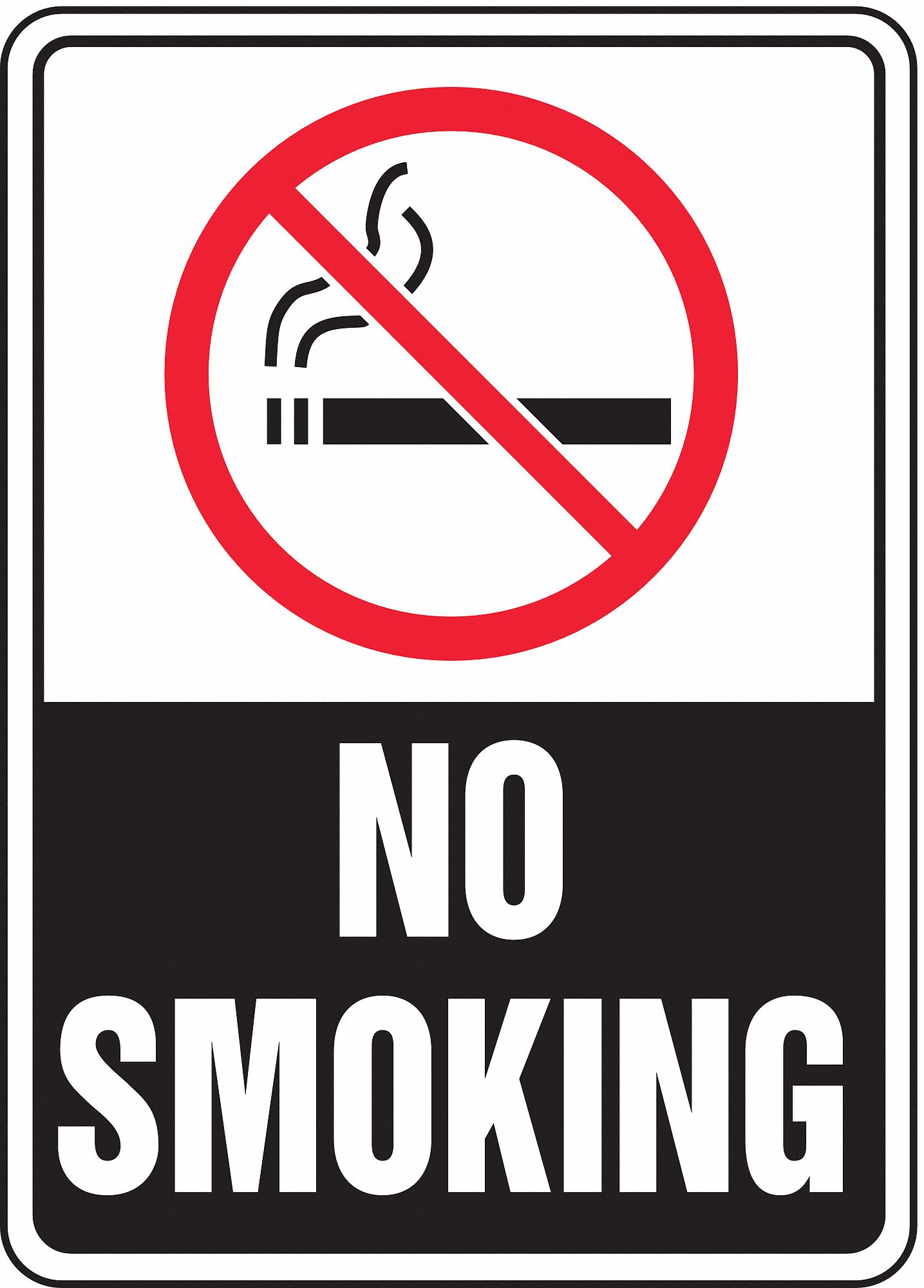 NO SMOKING SIGN, PLASTIC, RECTANGLE, ENGLISH, NOT RETROREFLECTIVE GRADE