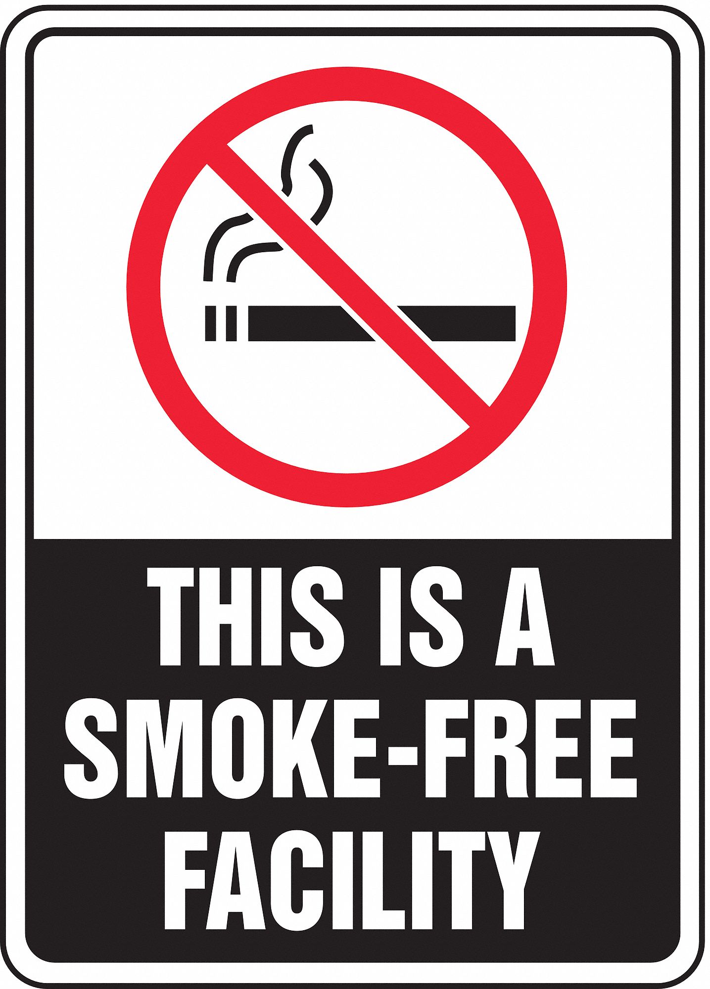 NO SMOKING SIGN, NO HEADER, PLASTIC, 10 IN X 7 IN, WITH MOUNTING HOLES, NOT RETROREFLECTIVE
