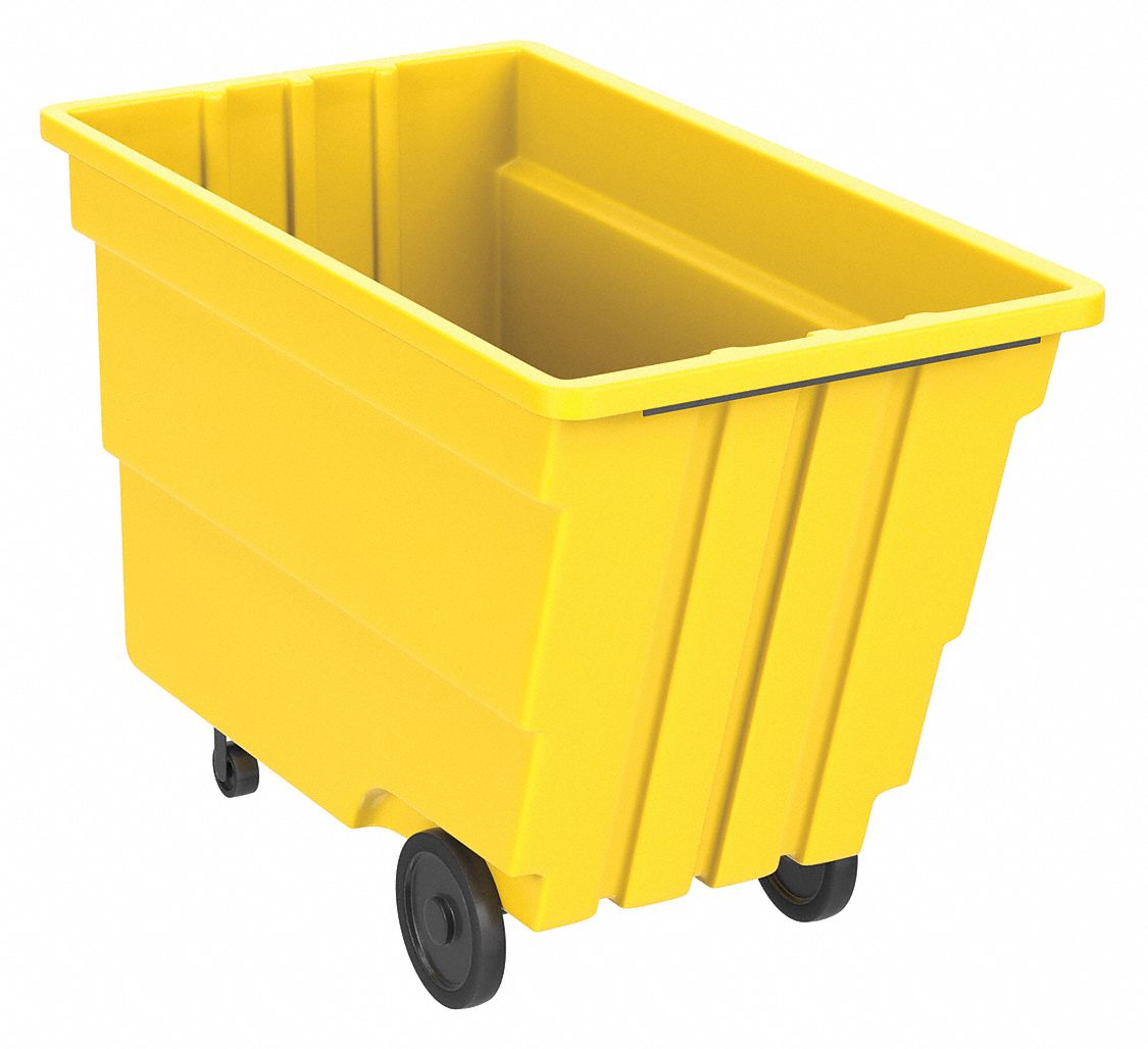 General Purpose Plastic Tilt Truck: 50 cu ft Cubic Foot Capacity, Yellow, Raised