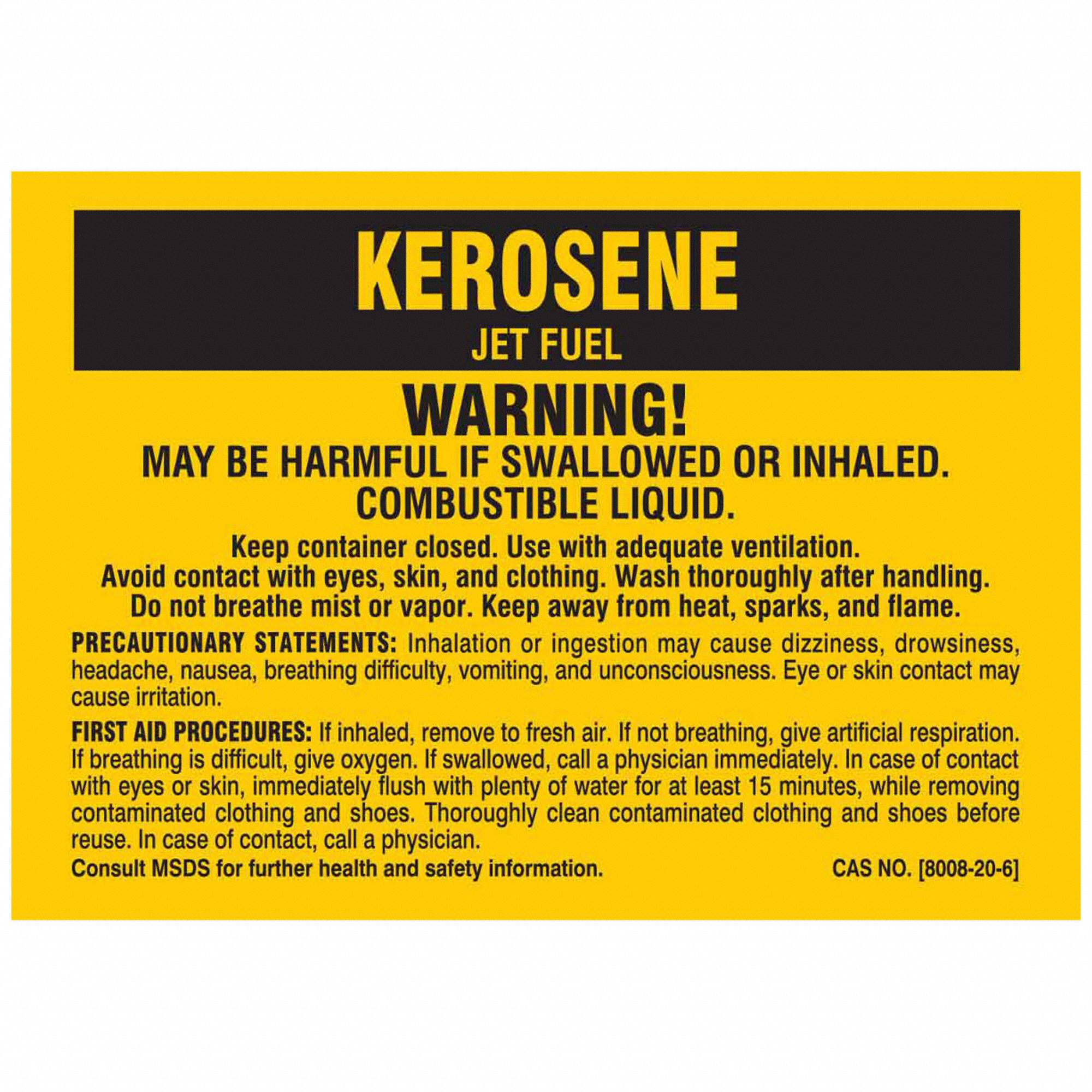 NFPA Label: Kerosene, 7 in Ht, 10 in Wd, Polyester, Rectangle, English, 25 Labels, Kerosene