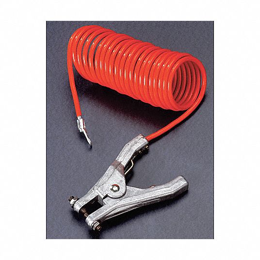 GRAINGER APPROVED Coiled Grounding Wire, Insulation Color Orange, Hand Clamp, Terminal, 10 ft