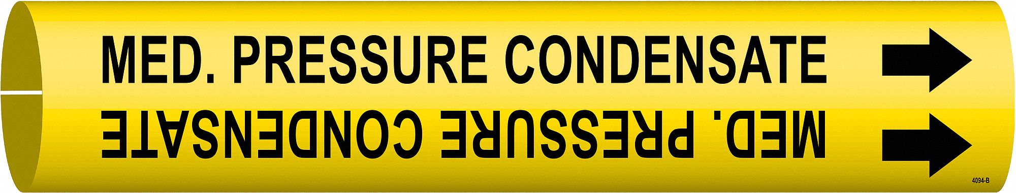 Pipe Marker: Med. Pressure Condensate, Yellow, Black, Fits 1 1/2 to 2 3/8 in Pipe O.D., With Arrows