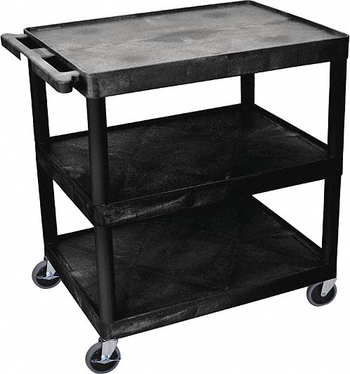 Utility Cart with Lipped Plastic Shelves: 300 lb Load Capacity, 32 in x 24 in, Black