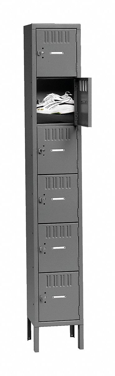 Box Locker Louvered 1 Wide 6 Tier Gray