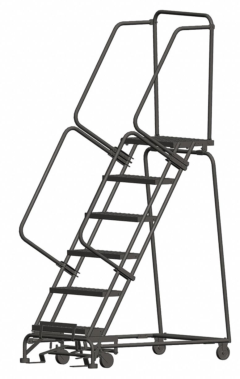 Rolling Ladder: 5 ft Platform Ht, Unassembled, Steel, Wt-Actuated Auto-Lock, Perforated