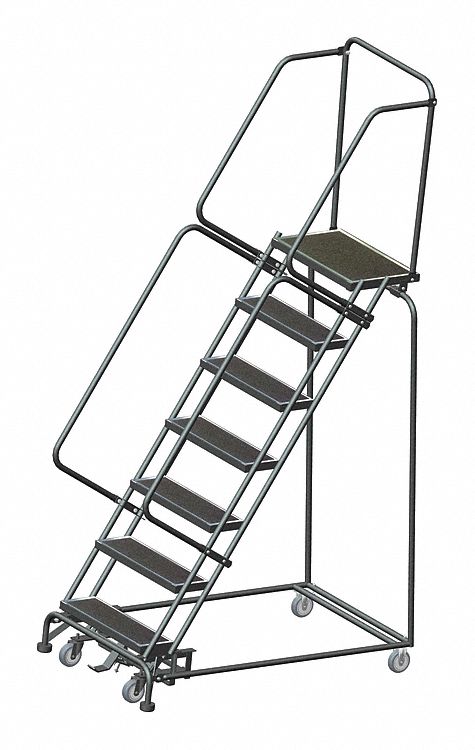 Rolling Ladder: 5.8 ft Platform Ht, Unassembled, Steel, Wt-Actuated Auto-Lock, Antislip