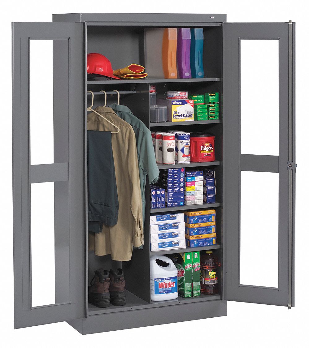 STORAGE CABINET, 36 IN X 18 IN X 72 IN, 5 SHELVES, SWING HANDLE/KEYED, 24 GA PANEL, ADJUSTABLE