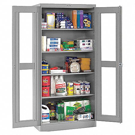 STORAGE CABINET, 48 X 18 X 78 IN, LEVELING, 4 ADJUSTABLE SHELVES, SWING HANDLE/KEYED, GREY