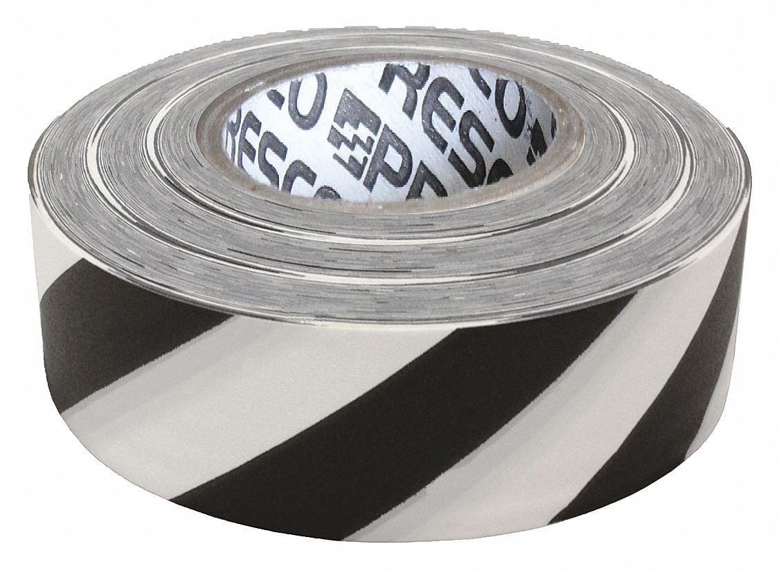 PRESCO PRODUCTS CO, White/Black, 1 3/8 in Roll Wd, Flagging Tape