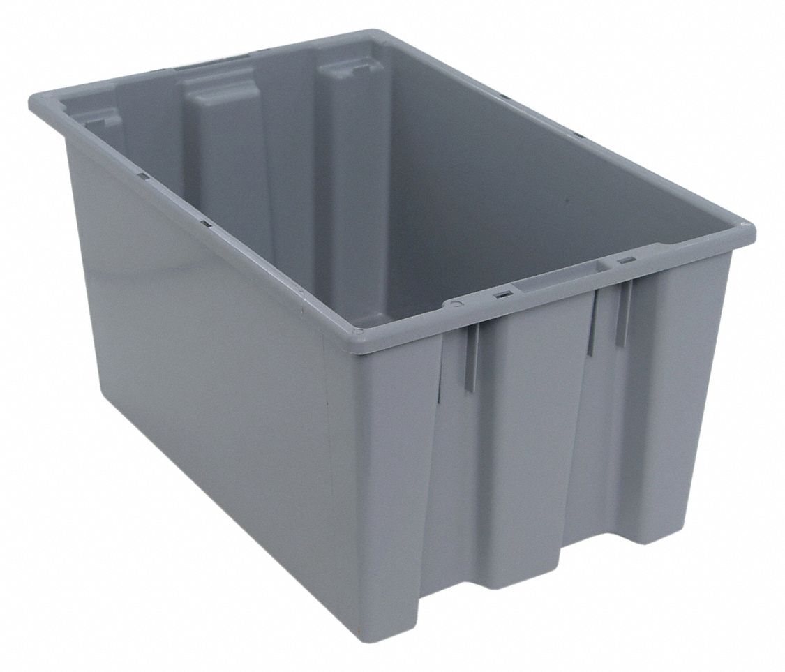 STACK AND NEST CONTAINER, 12.7 GALON, 23½ IN X 15½ IN X 12 IN, GREY