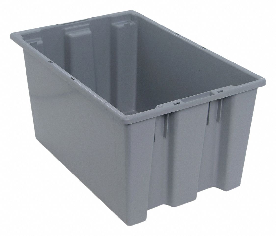 NEST AND STACK CONTAINER,23-1/2 IN,GRAY